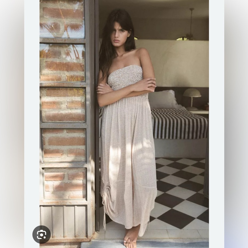 Urban Outfitters Cream Strapless Jumpsuit